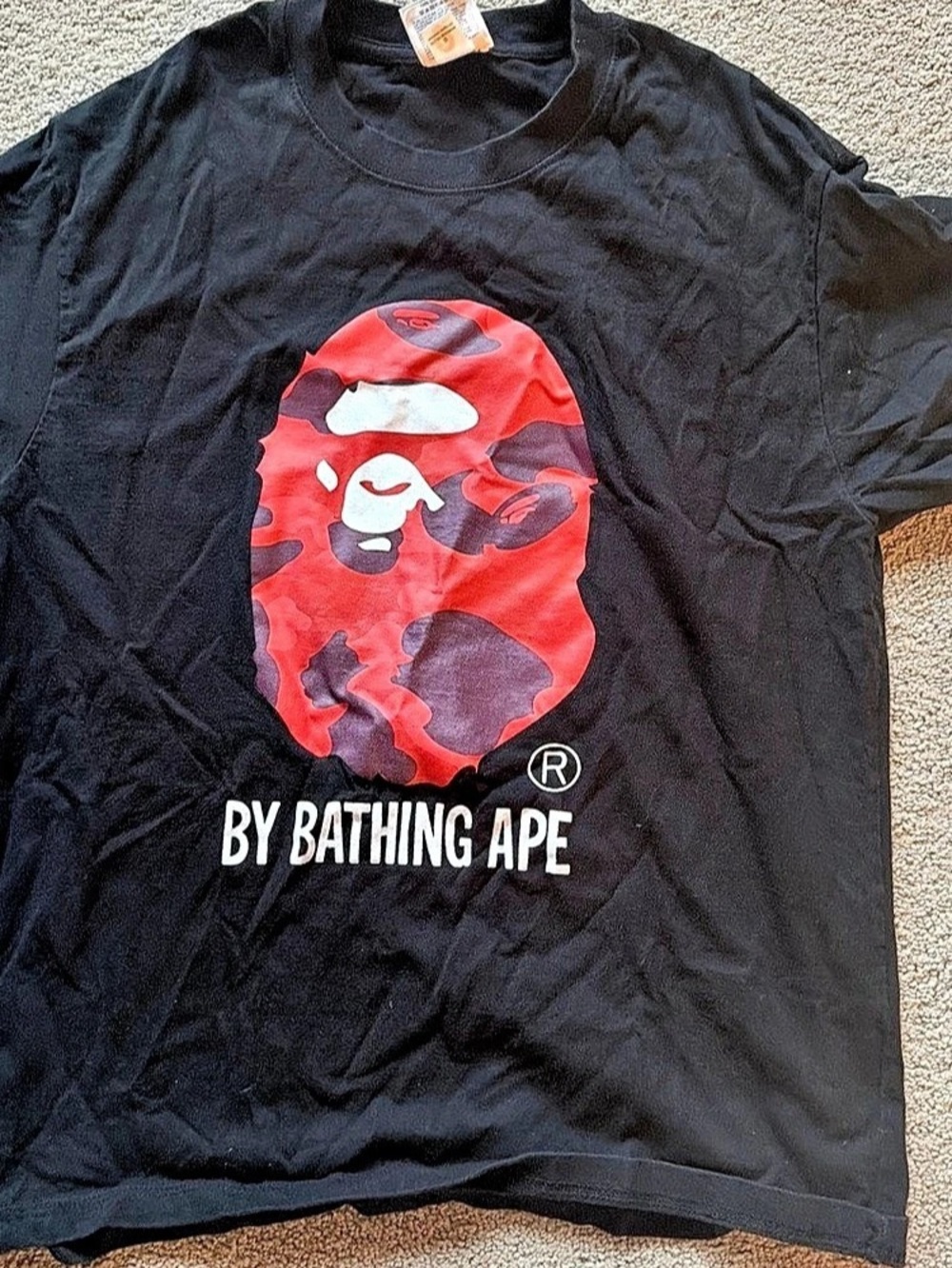 A Bathing Ape BAPE Color Camo Big Ape Head Tee Black & Red Large